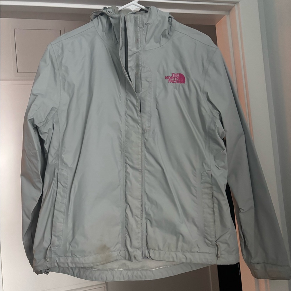 The North Face Light Gray Jacket with Pink Accent